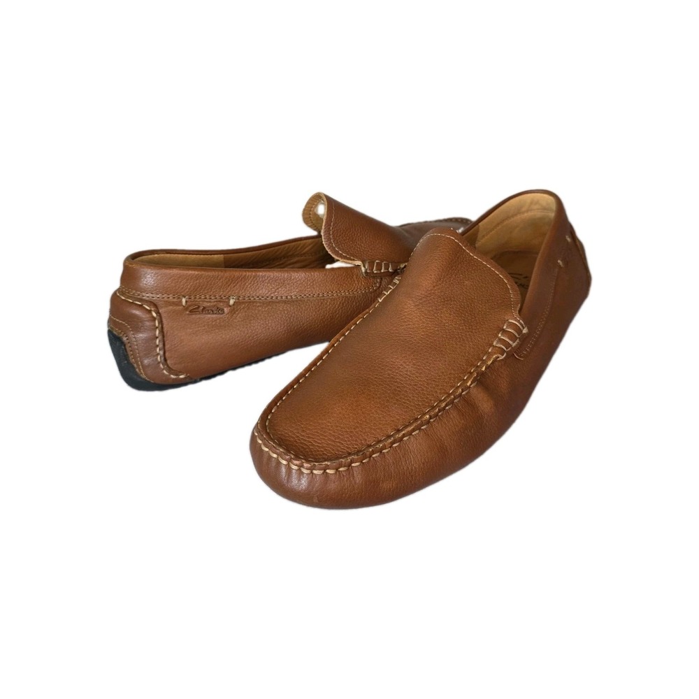 Clarks Davont Drive Mens 11M Tan Brown Leather Moc Toe Slip On Loafer Shoes